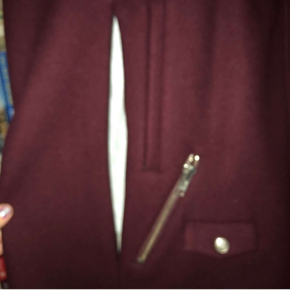 The Kooples Burgundy Moto Cape Coat Jacket - Picture 10 of 16